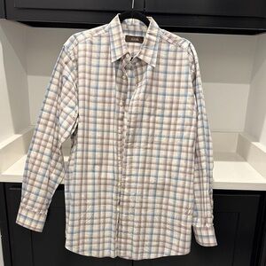 Tasso Elba Men’s  Blue, Lavender & White Plaid Button Down Shirt. Size M